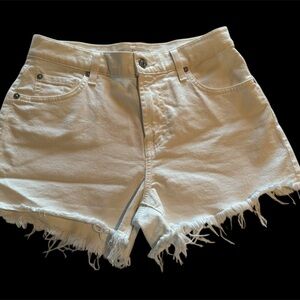 White Denim Frayed Hem Women Shorts